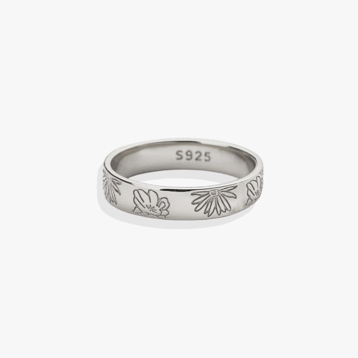 Personalized Stamped Flower Ring in 925 sterling silver