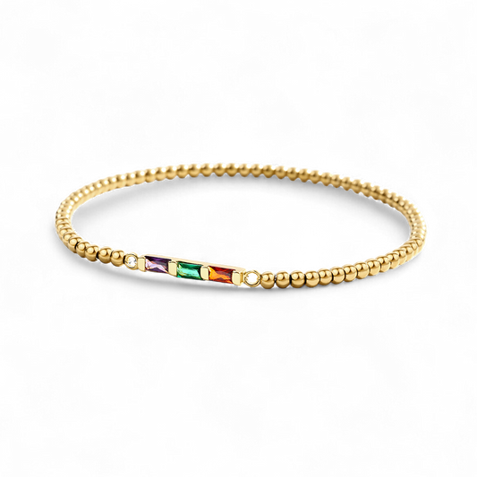 Personalized Baguette Birthstone Beaded Bracelet — Vanny Jewels
