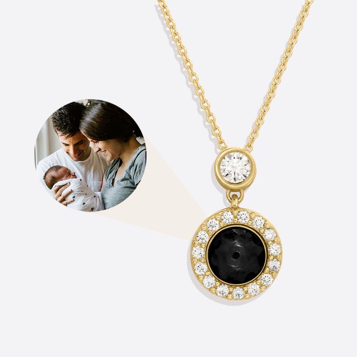 Petite Halo Photo Necklace in gold tone