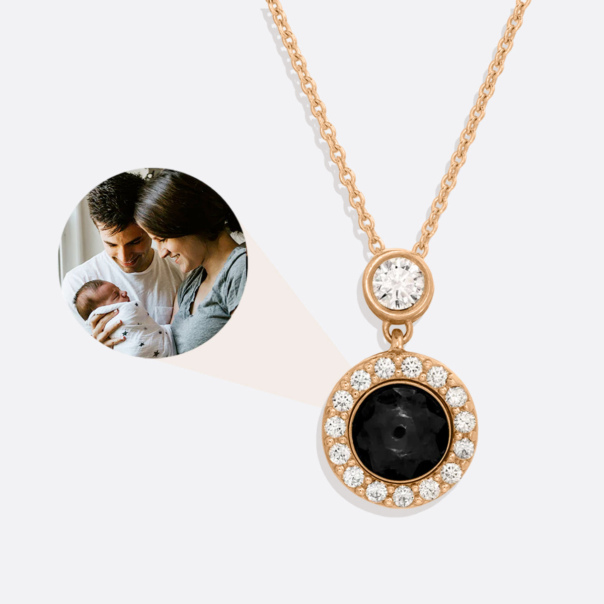 Petite Halo Photo Necklace in rose gold tone