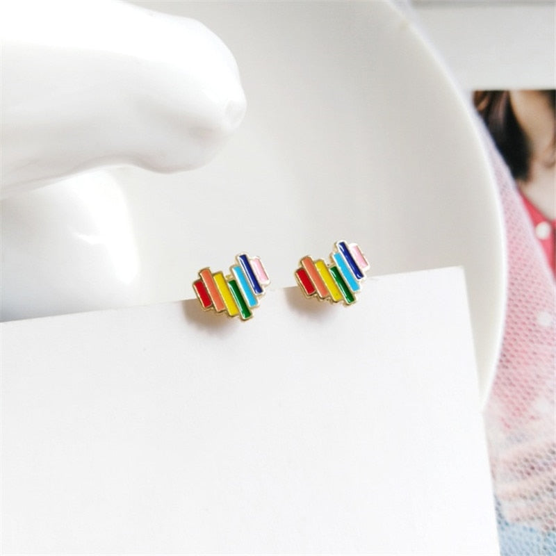 Pixel Heart Rainbow Stud Earrings — Vanny Jewels