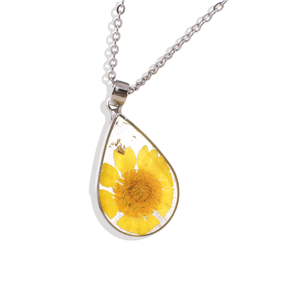 Pressed Birth Flower Droplet Necklace — Vanny Jewels