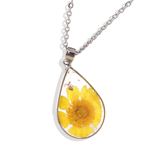 Pressed Birth Flower Droplet Necklace — Vanny Jewels