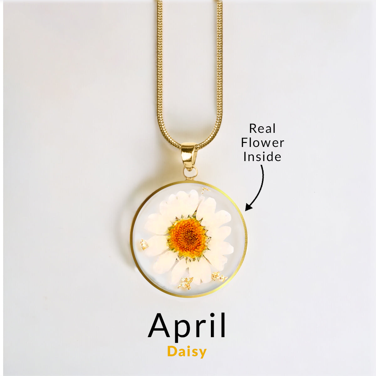 Pressed Birth Flower Necklace in gold tone