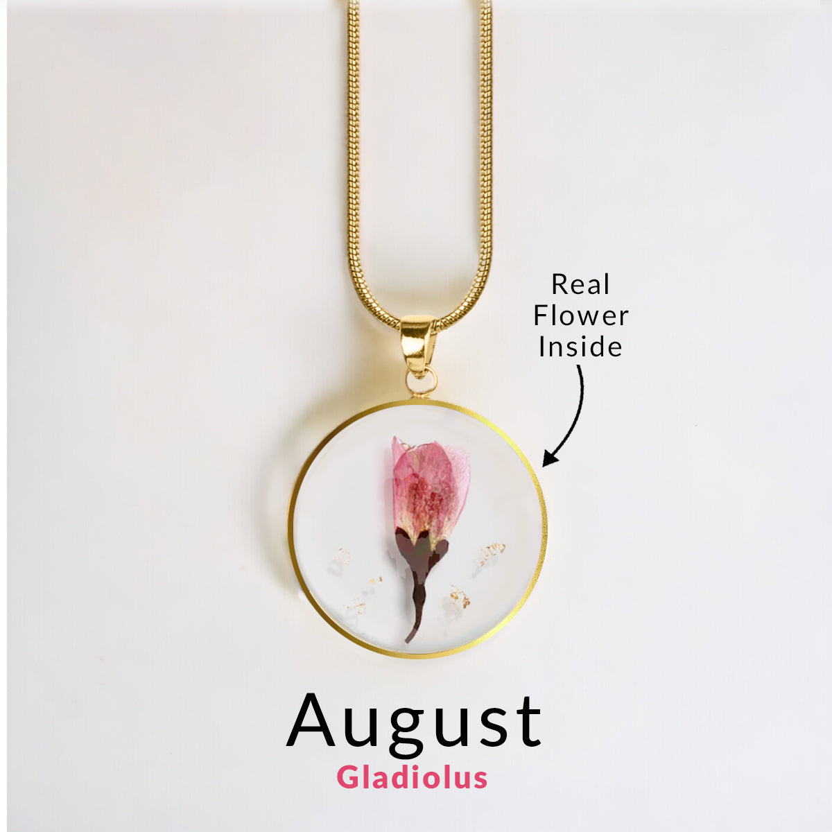 Pressed Birth Flower Necklace in gold tone