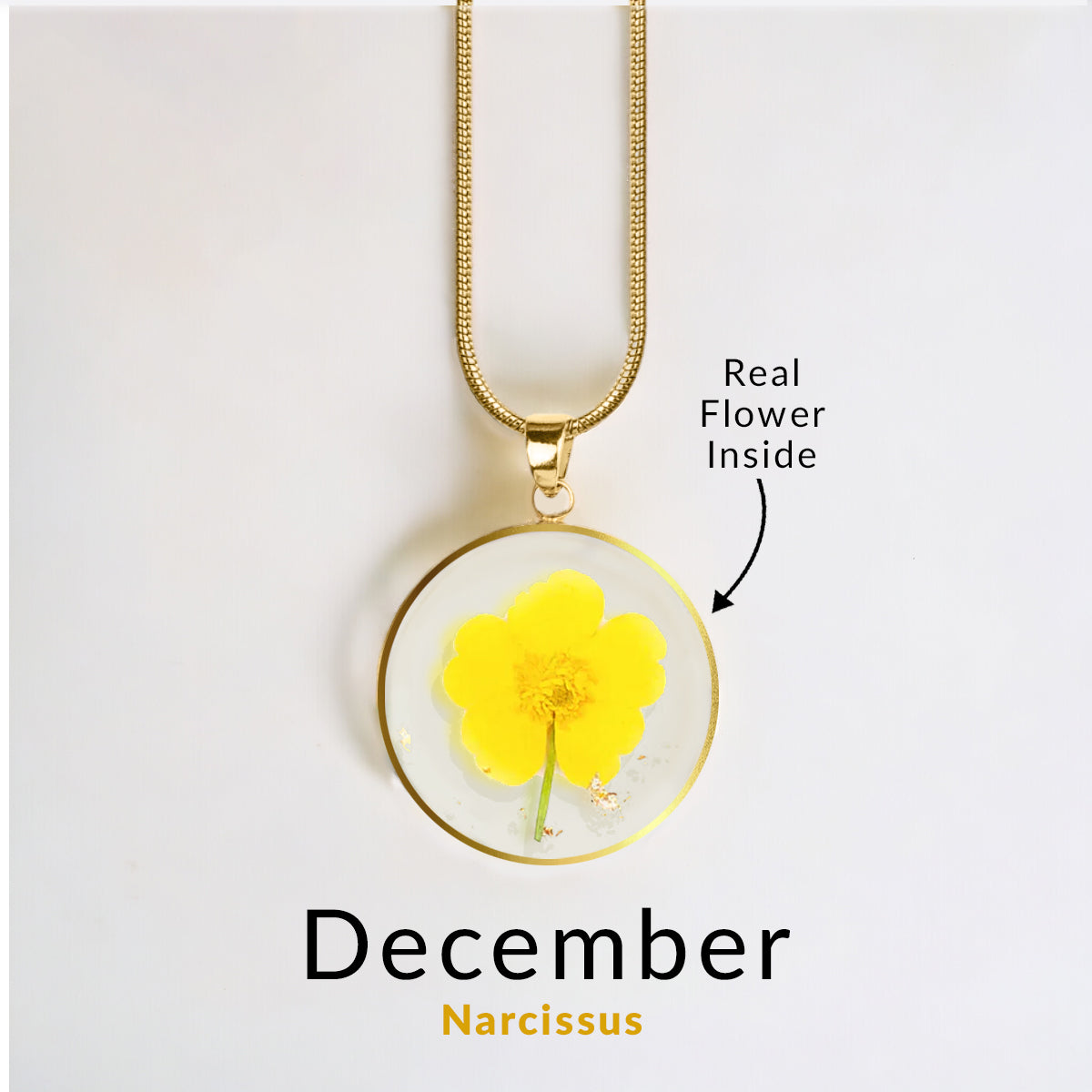 Pressed Birth Flower Necklace in gold tone