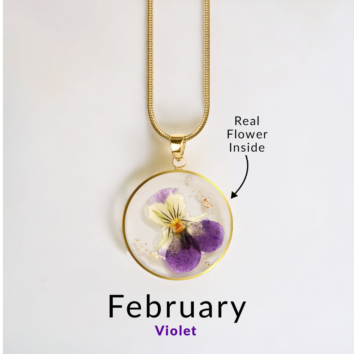 Pressed Birth Flower Necklace in gold tone