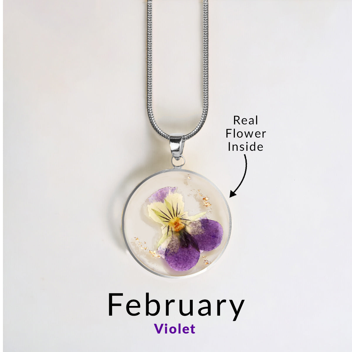 Pressed Birth Flower Necklace in 925 sterling silver