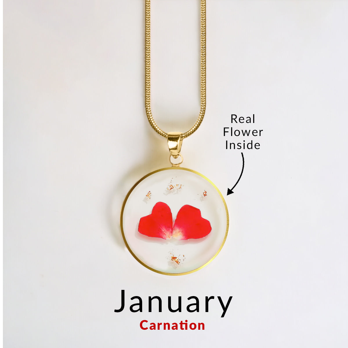 Pressed Birth Flower Necklace in gold tone