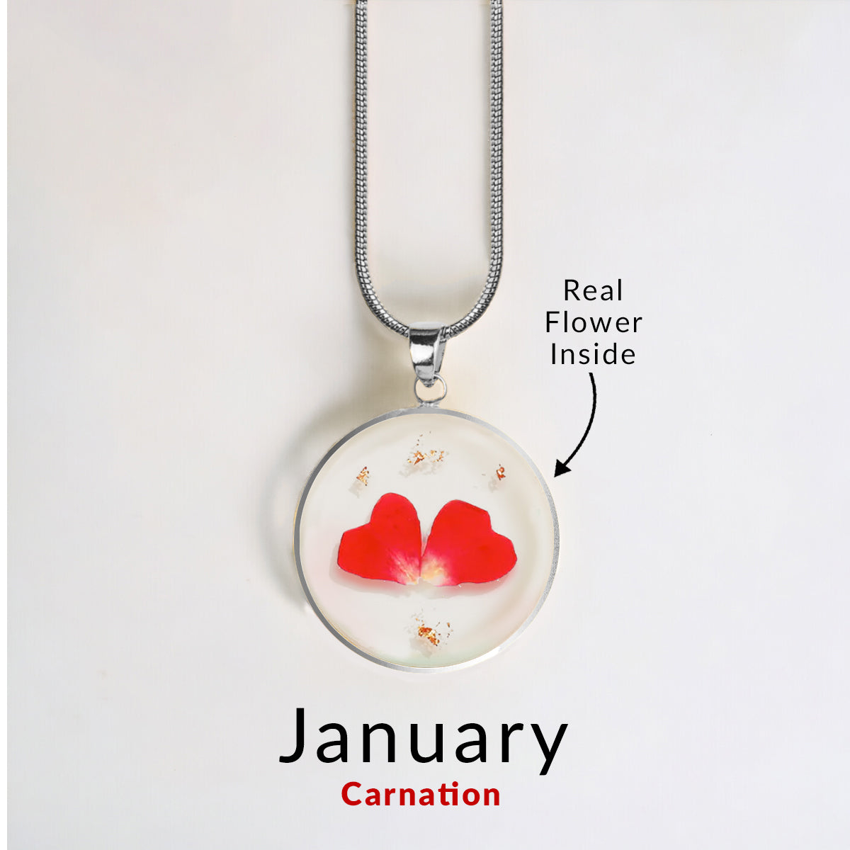 Pressed Birth Flower Necklace in 925 sterling silver