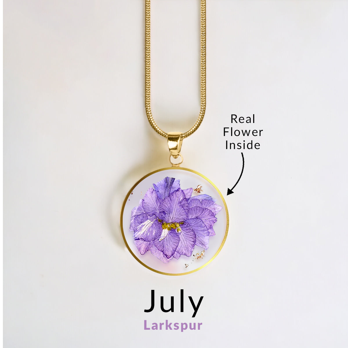 Pressed Birth Flower Necklace in gold tone