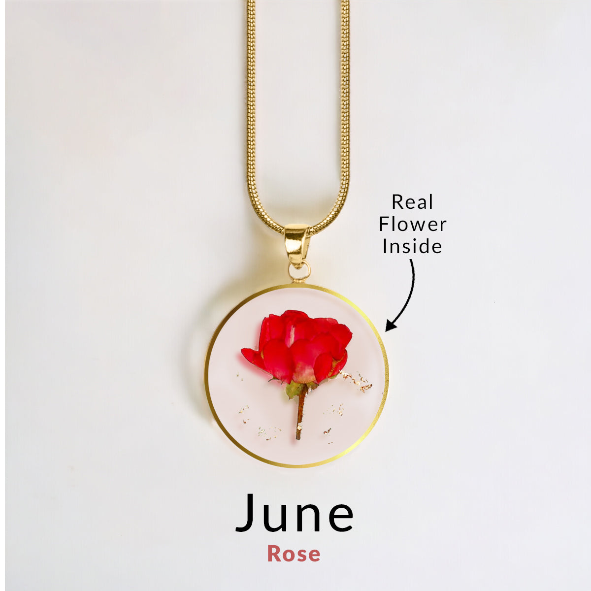 Pressed Birth Flower Necklace in gold tone