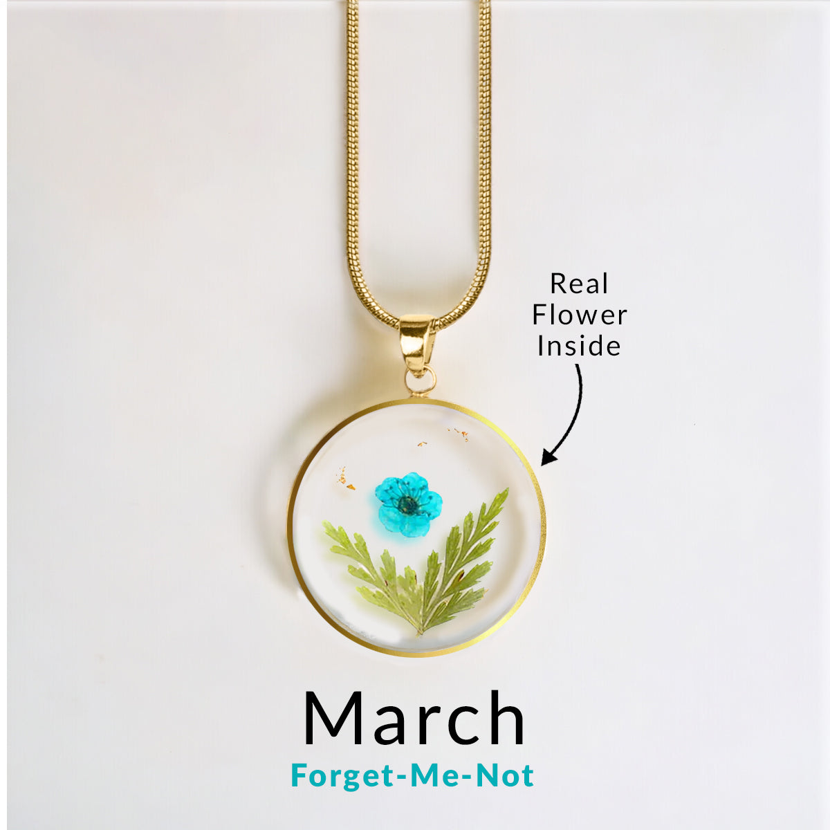 Pressed Birth Flower Necklace in gold tone