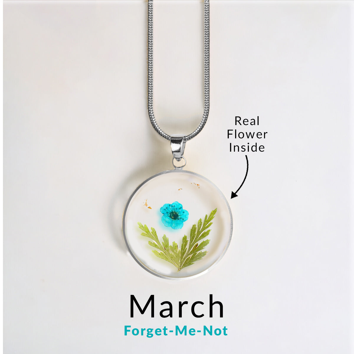 Pressed Birth Flower Necklace in 925 sterling silver