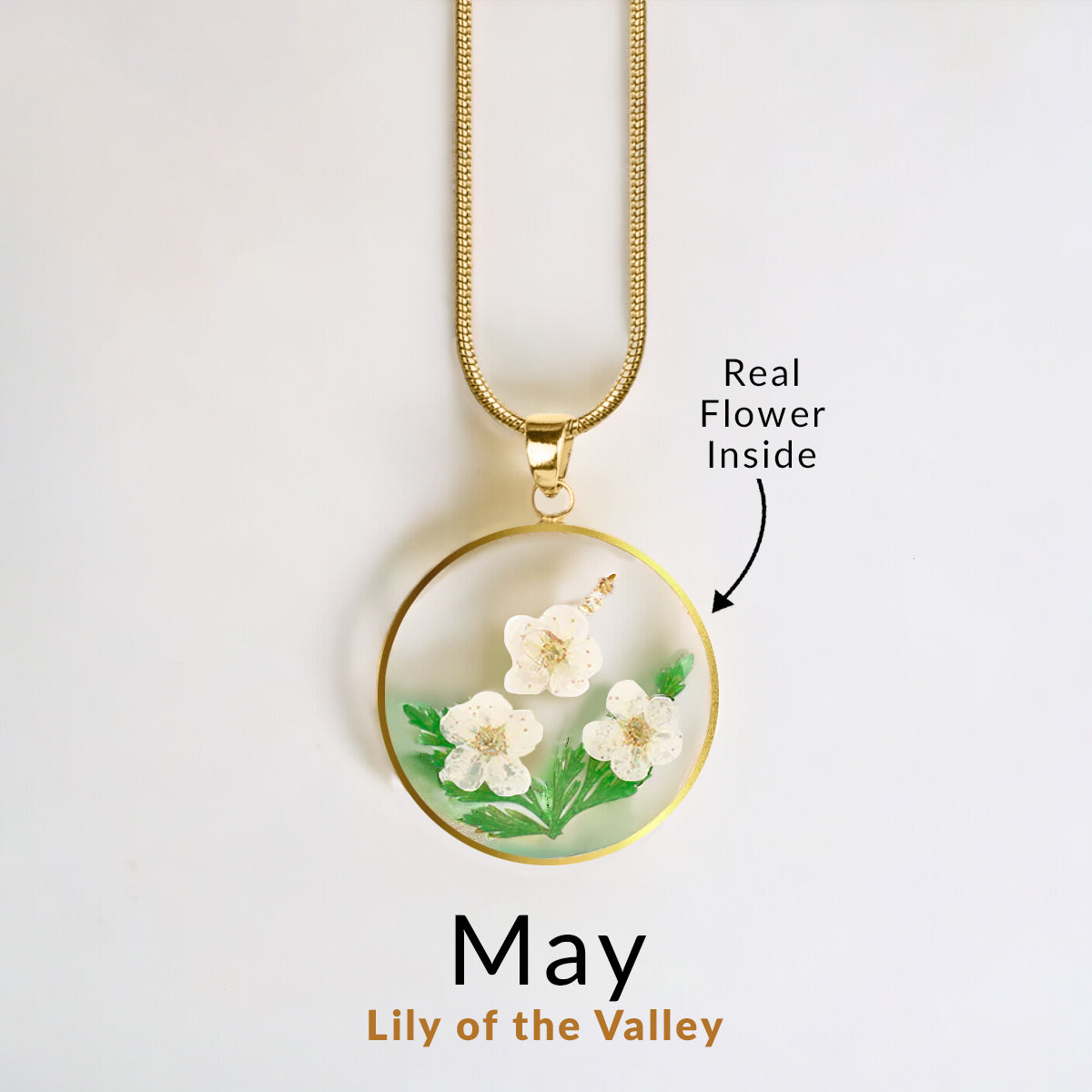 Pressed Birth Flower Necklace in gold tone