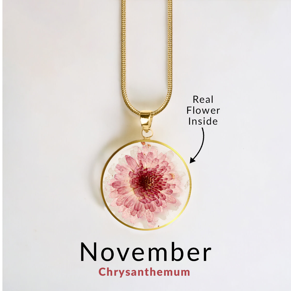 Pressed Birth Flower Necklace in gold tone