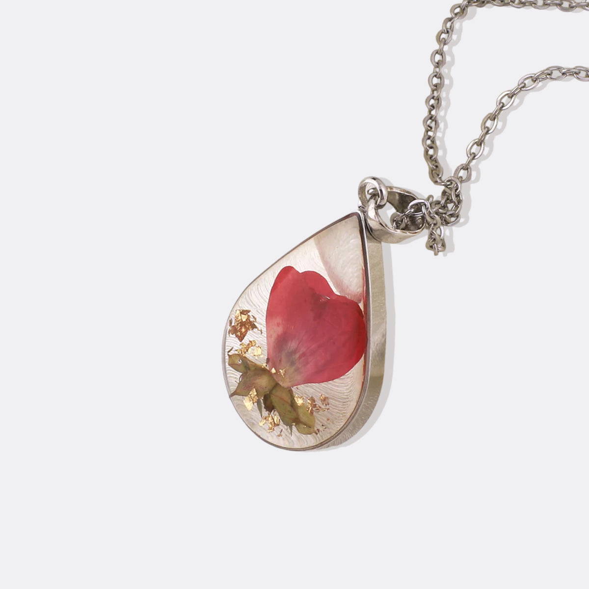 Pressed Birth Flower Droplet Necklace with January birthstone