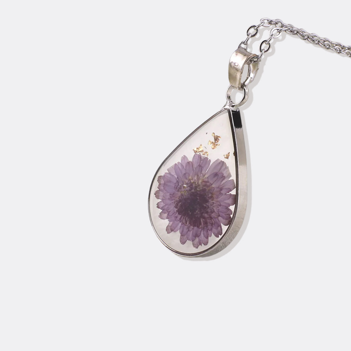 Pressed Birth Flower Droplet Necklace with January birthstone