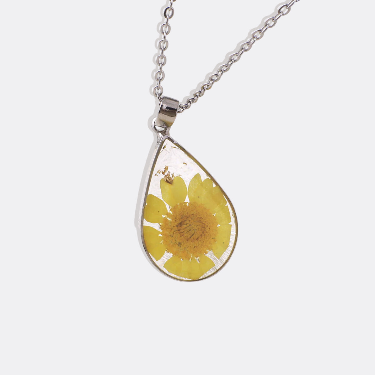 Pressed Birth Flower Droplet Necklace with January birthstone