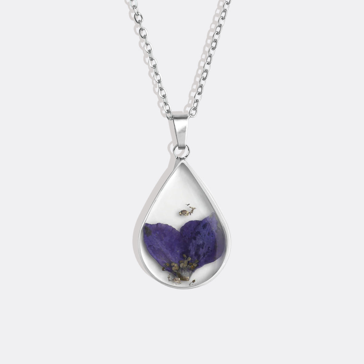 Pressed Birth Flower Droplet Necklace with July birthstone