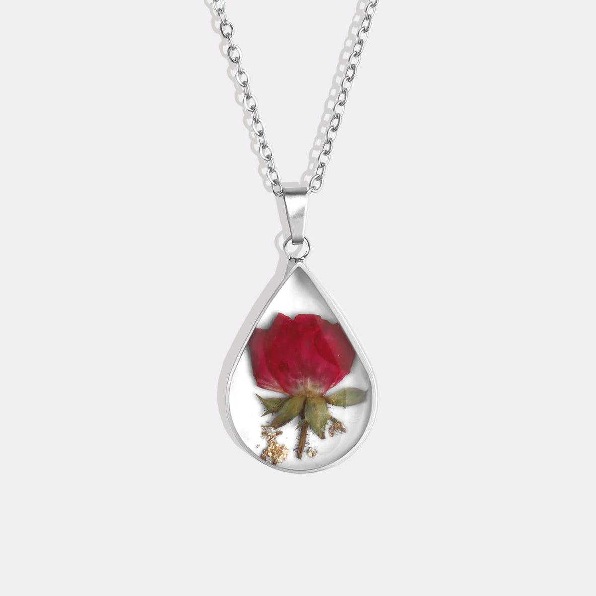 Pressed Birth Flower Droplet Necklace with June birthstone