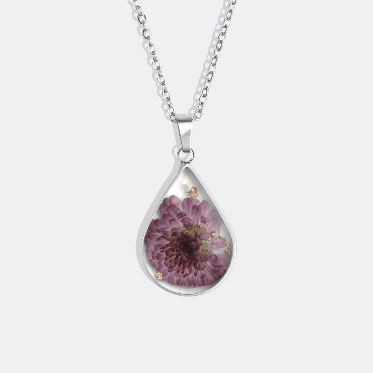 Pressed Birth Flower Droplet Necklace with November birthstone