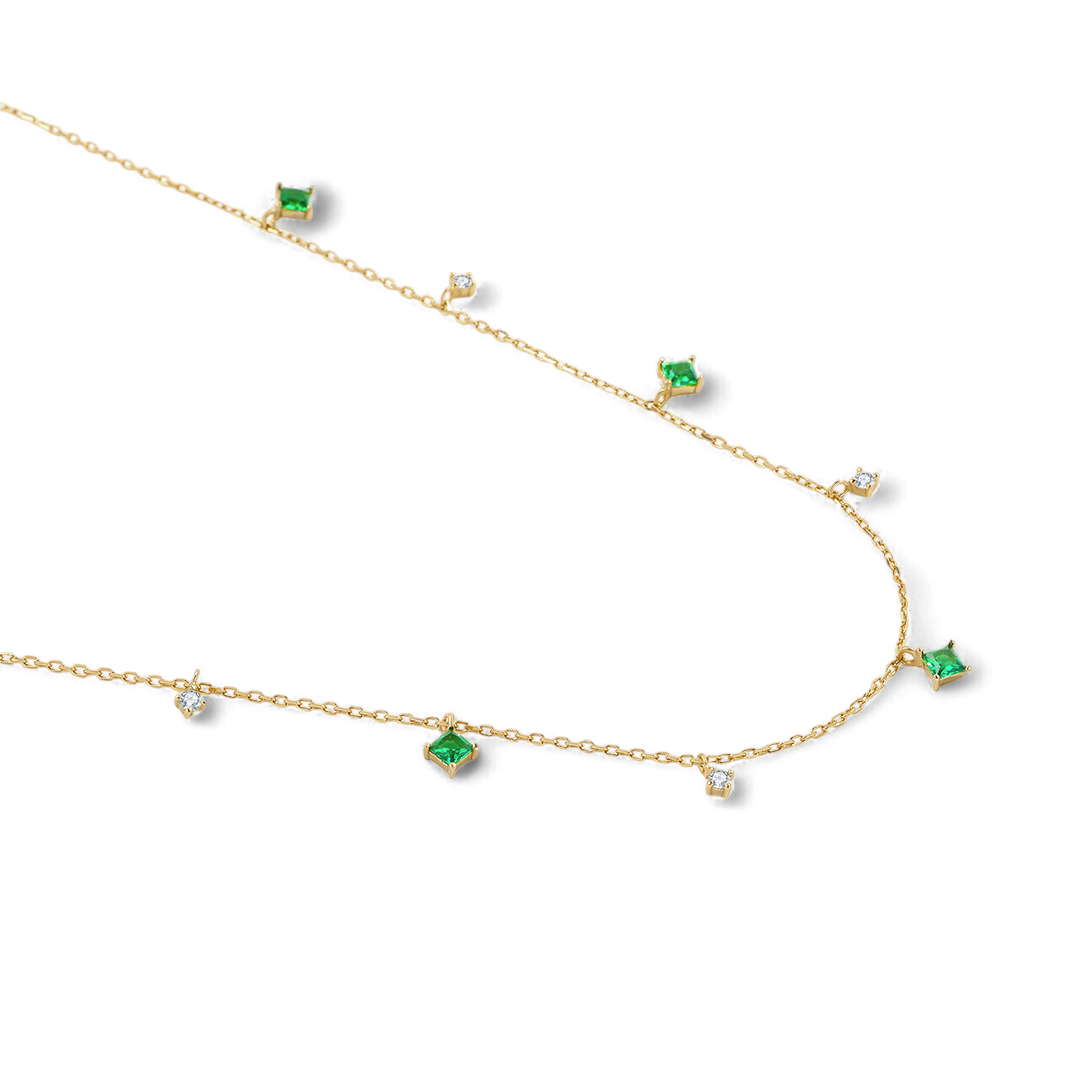 Princess-Cut Emerald Station Necklace — Vanny Jewels