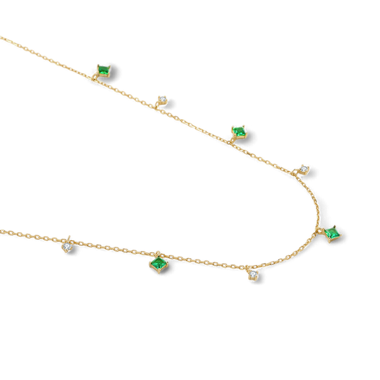 Princess-Cut Emerald Station Necklace — Vanny Jewels