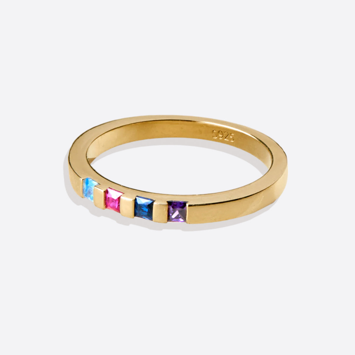 Princess-Cut Birthstone Band Ring in gold tone