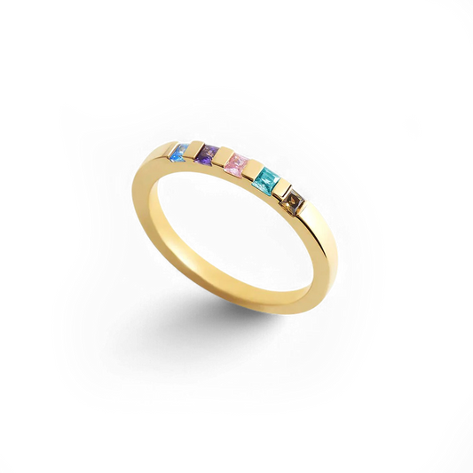 Princess-Cut Birthstone Band Ring in 925 Sterling Silver — Vanny Jewels