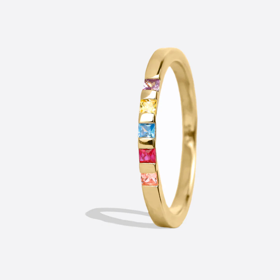 Princess-Cut Birthstone Band Ring in gold tone