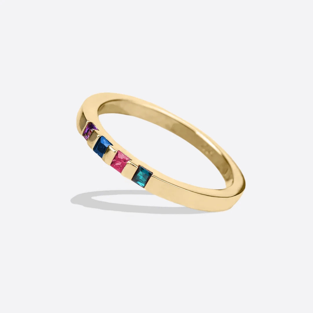 Princess-Cut Birthstone Band Ring in gold tone