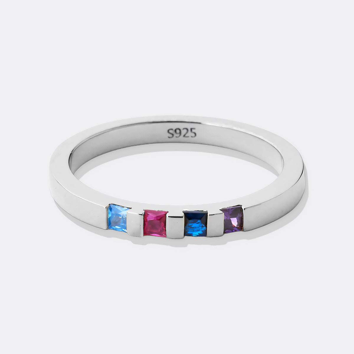 Princess-Cut Birthstone Band Ring in 925 sterling silver