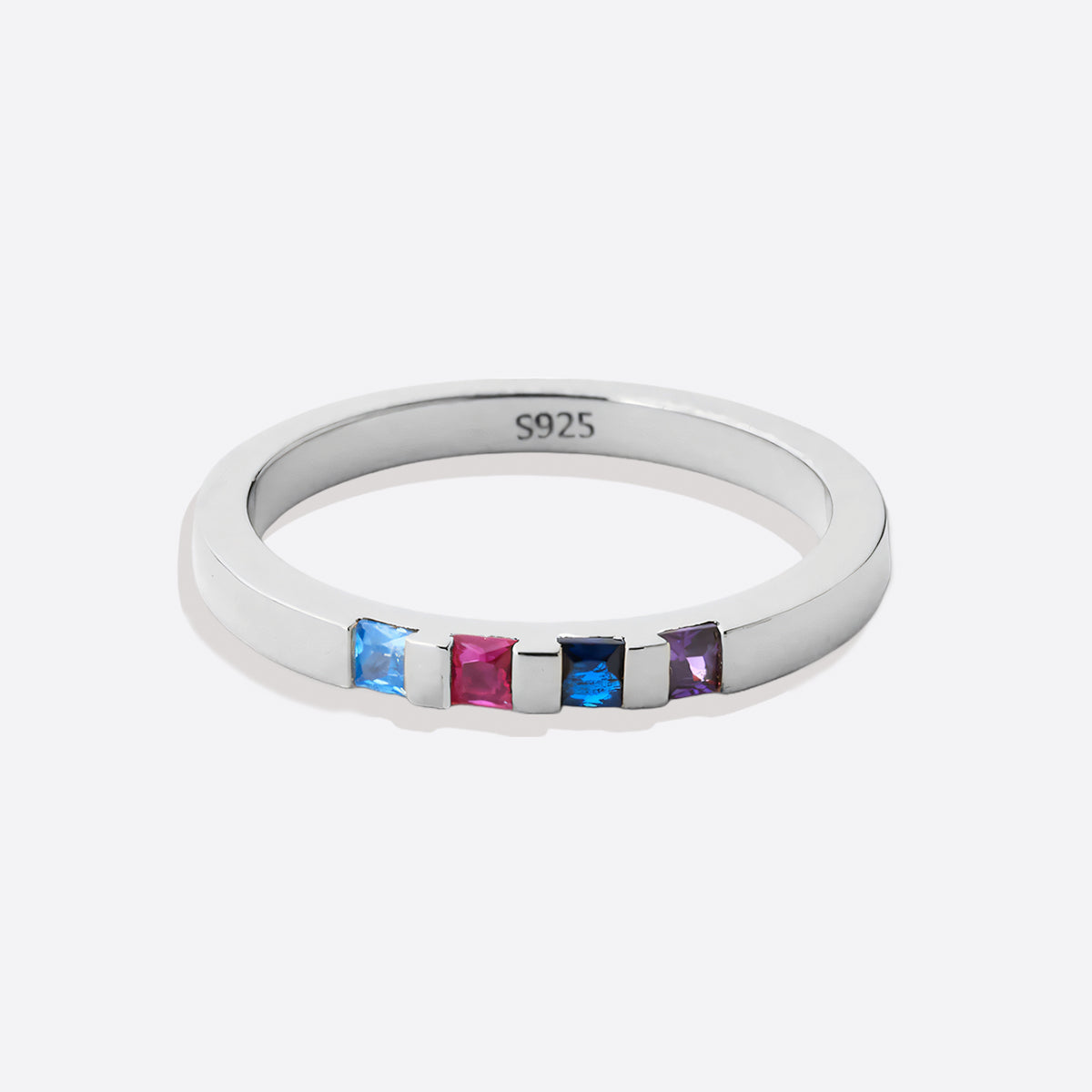 Princess-Cut Birthstone Band Ring in 925 sterling silver