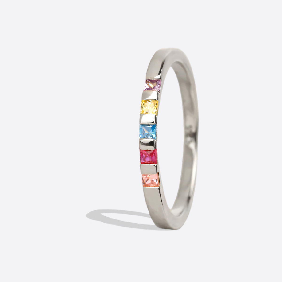 Princess-Cut Birthstone Band Ring in 925 sterling silver