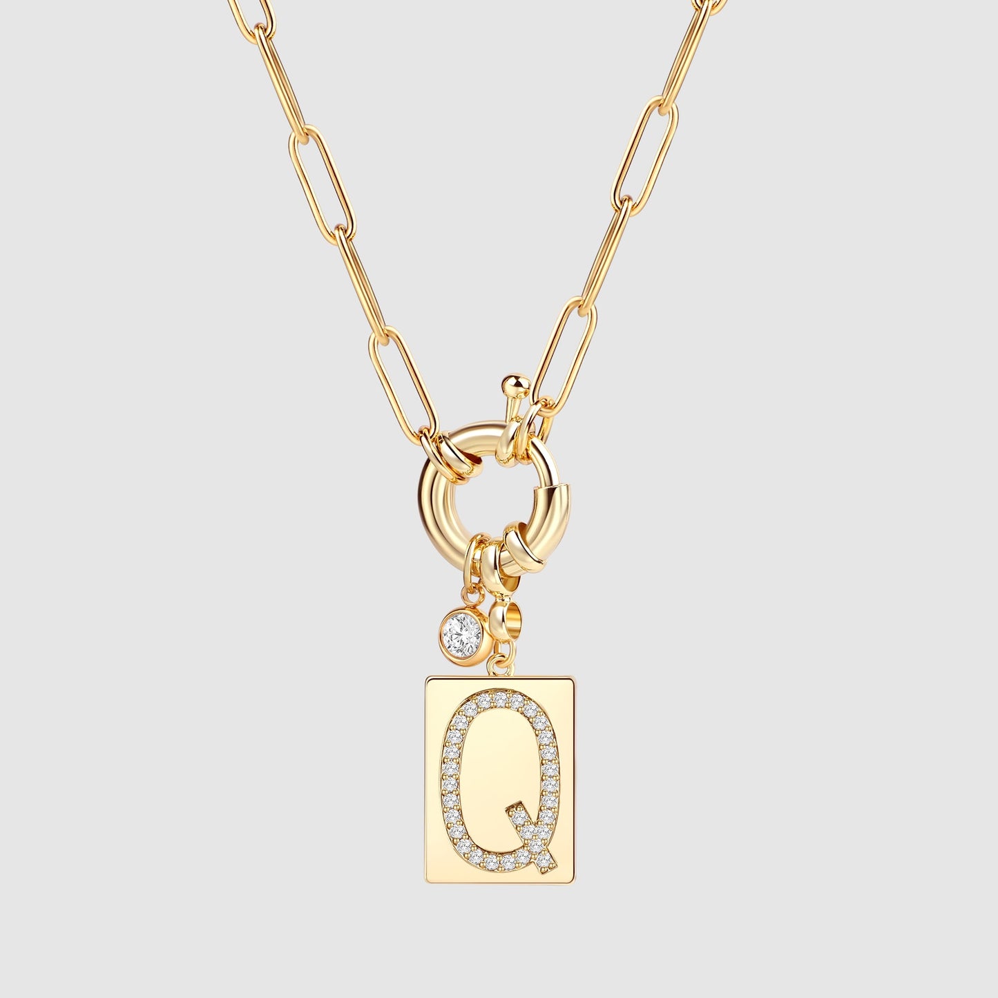 Collana Pendente Iniziale Pavé con Catena Paperclip
