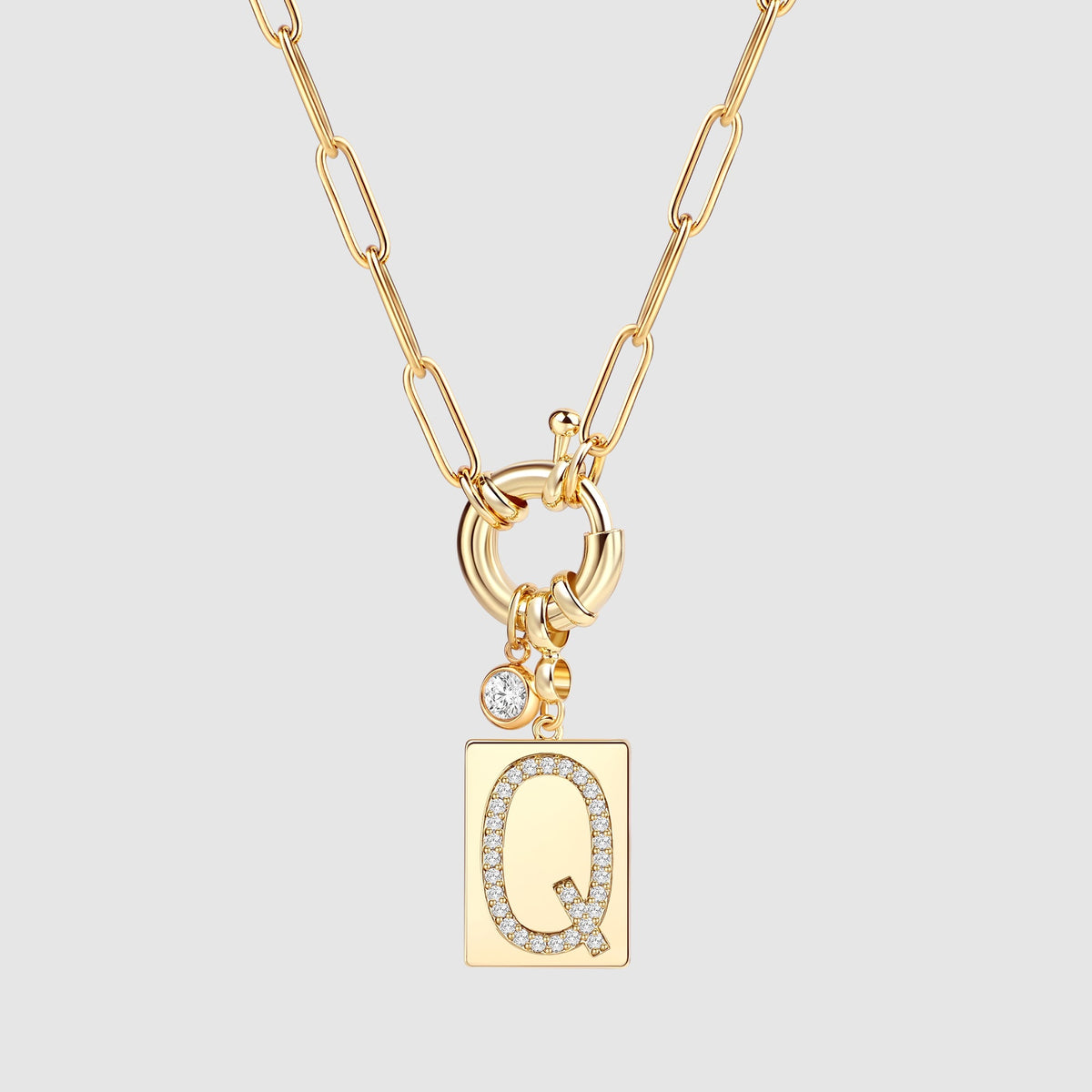 Collana Pendente Iniziale Pavé con Catena Paperclip