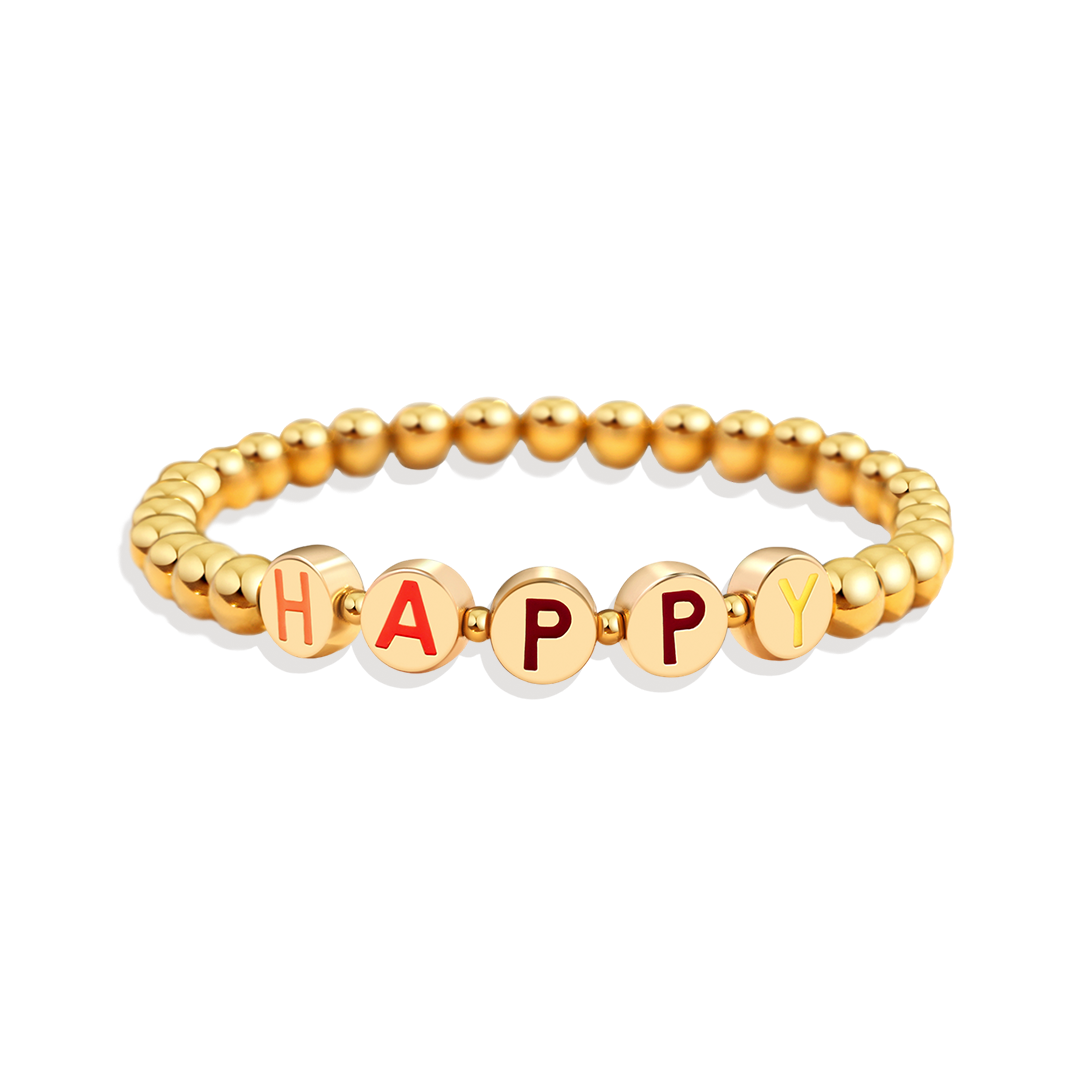 Personalisierbares Regenbogen-Buchstaben-Goldplättchen-Perlenarmband