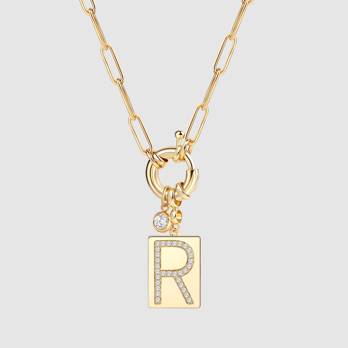 Collana Pendente Iniziale Pavé con Catena Paperclip