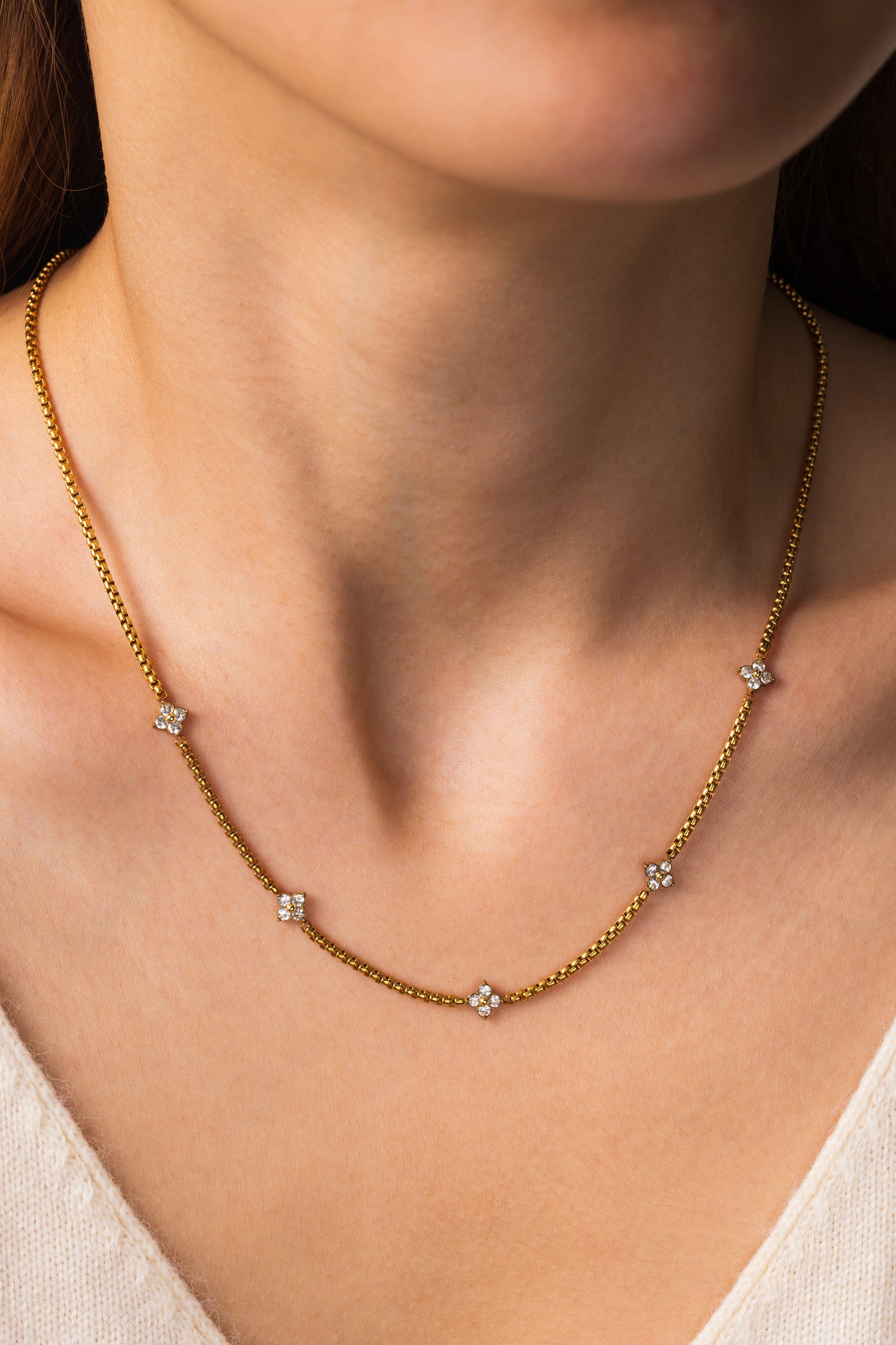 Radiant Clover Necklace, worn on a model