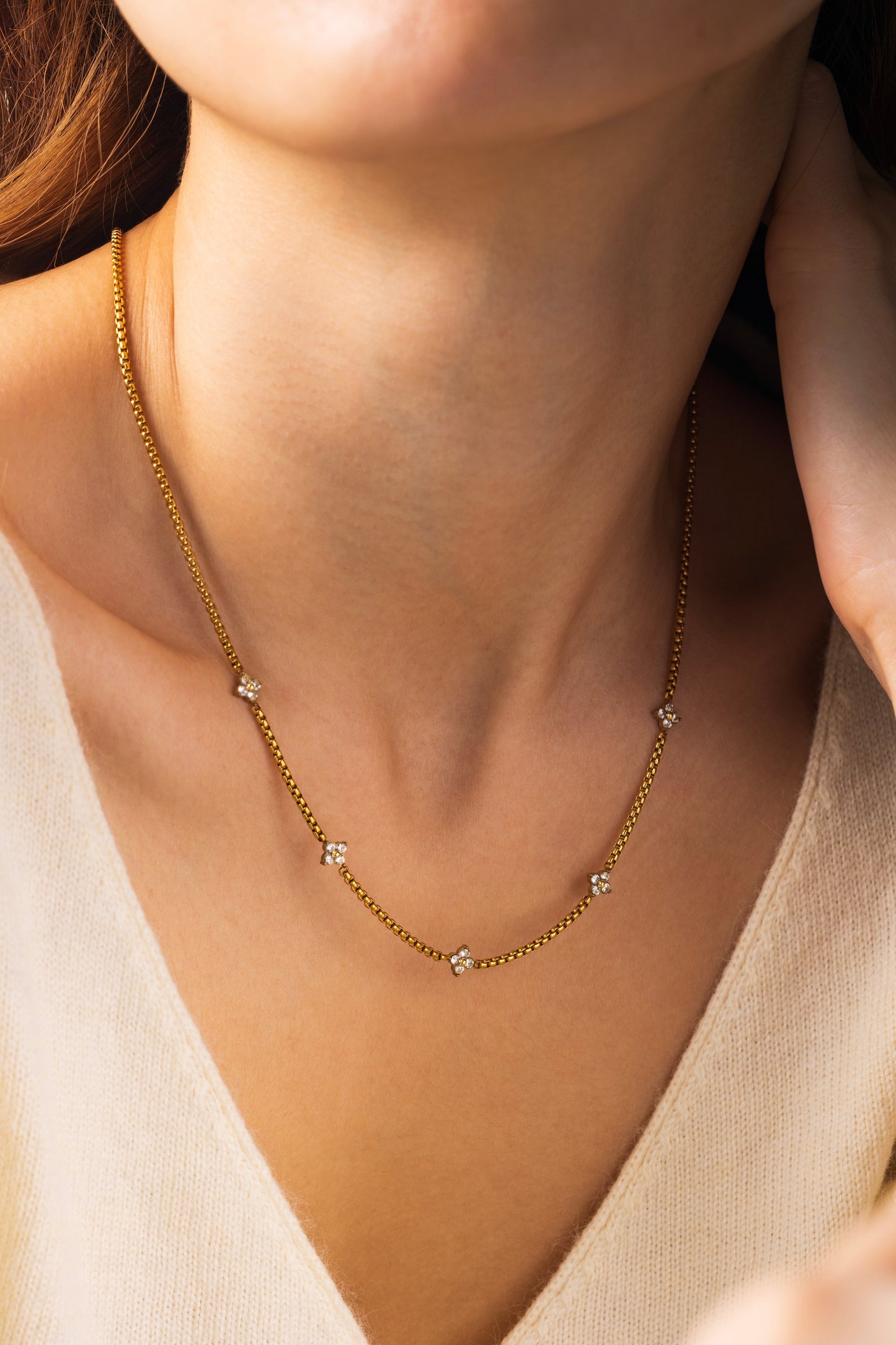 Radiant Clover Necklace, worn on a model