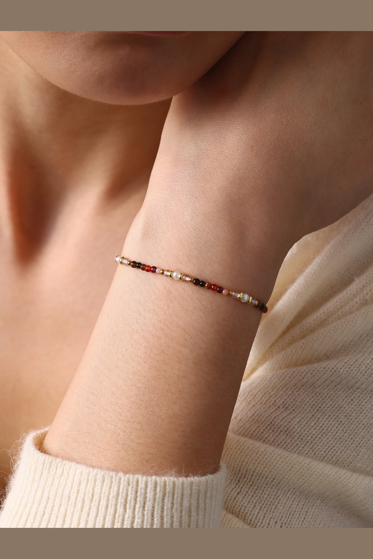 Rainbow Tourmaline Minimalist Bracelet, worn on a model
