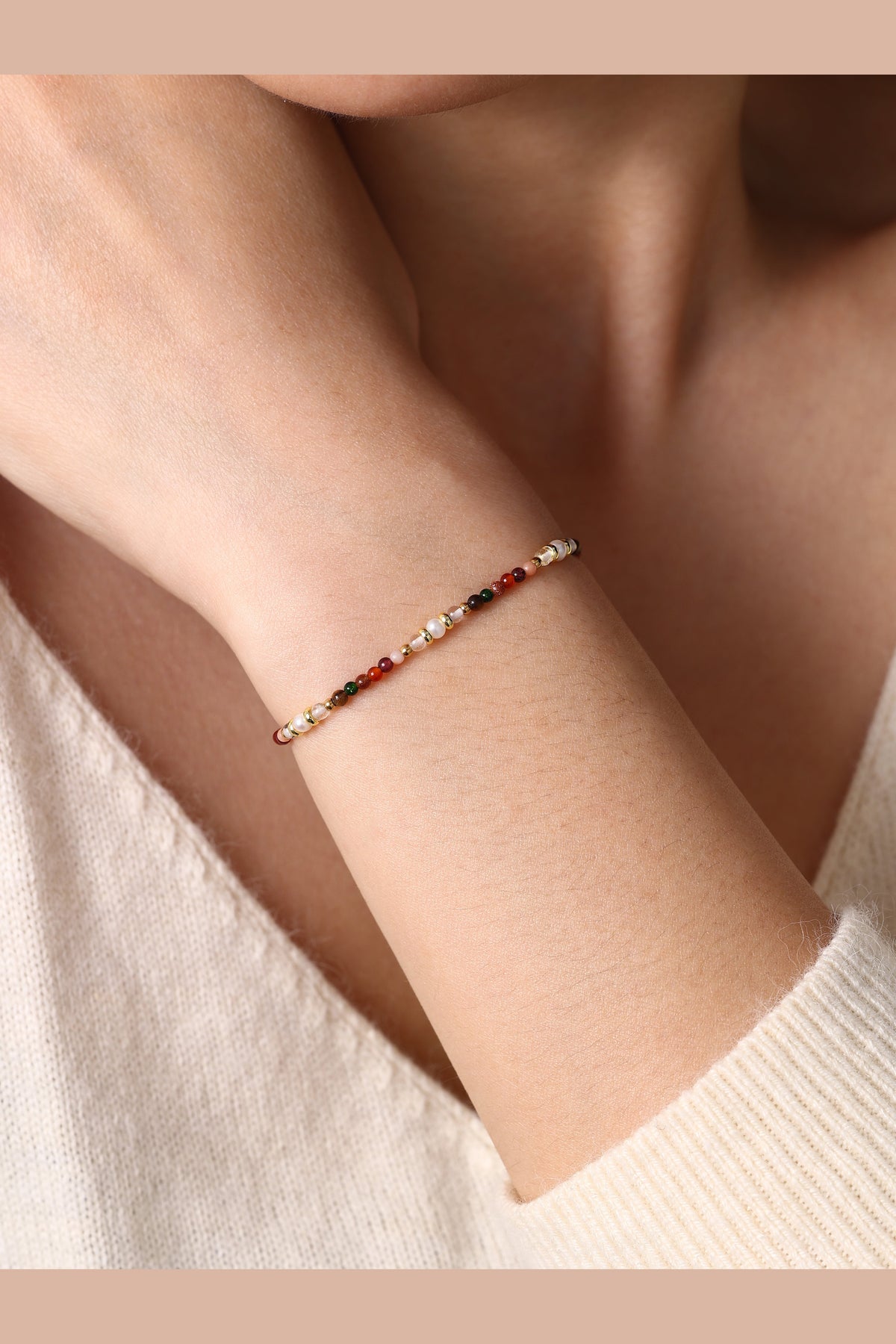 Rainbow Tourmaline Minimalist Bracelet, worn on a model