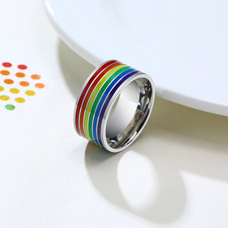 Rainbow Band Ring in Stainless Steel — Vanny Jewels