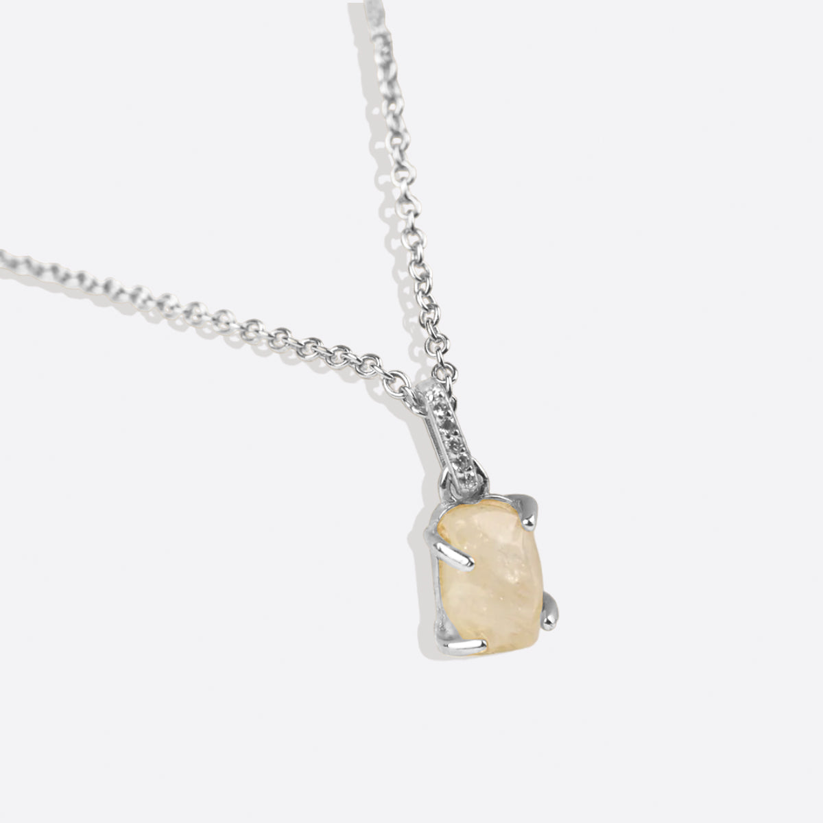 Raw Moonstone Pave Link Pendant Necklace