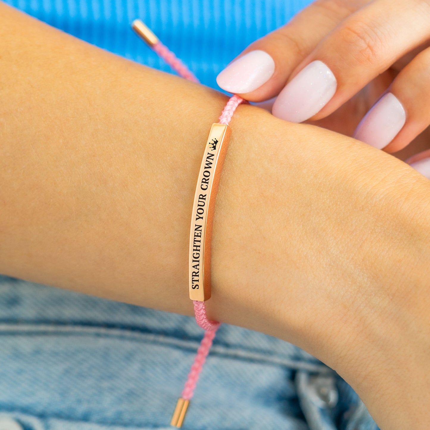 Remember Who You Are and Straighten Your Crown Inspire Bracelet in rose gold tone