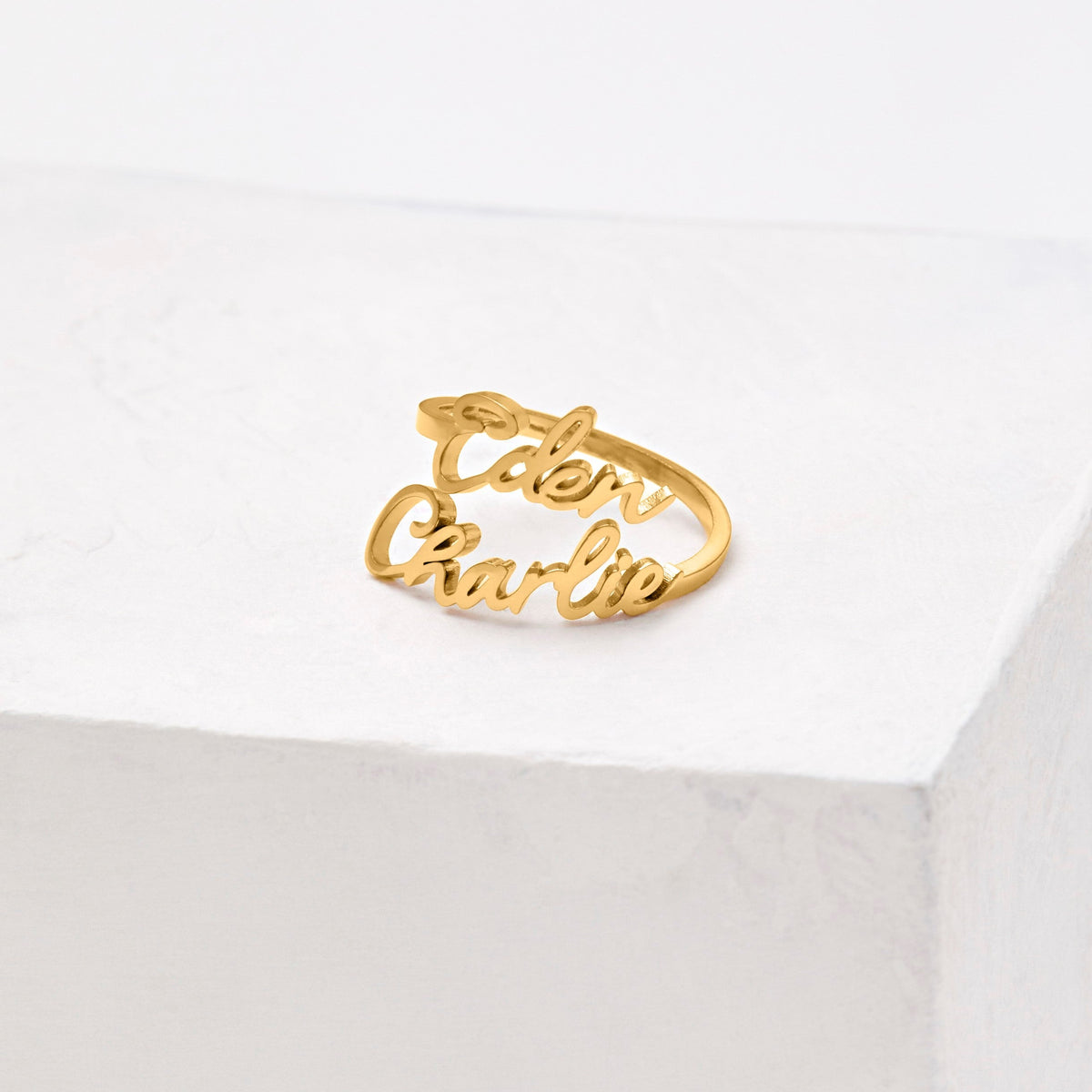 Double Name Ring in gold tone