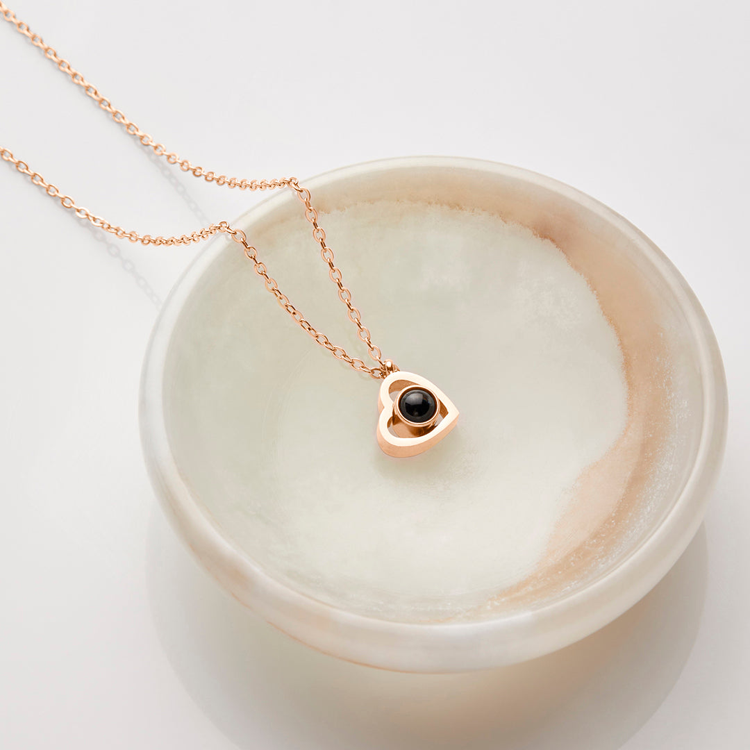 Personalized Heart Photo Necklace in rose gold tone