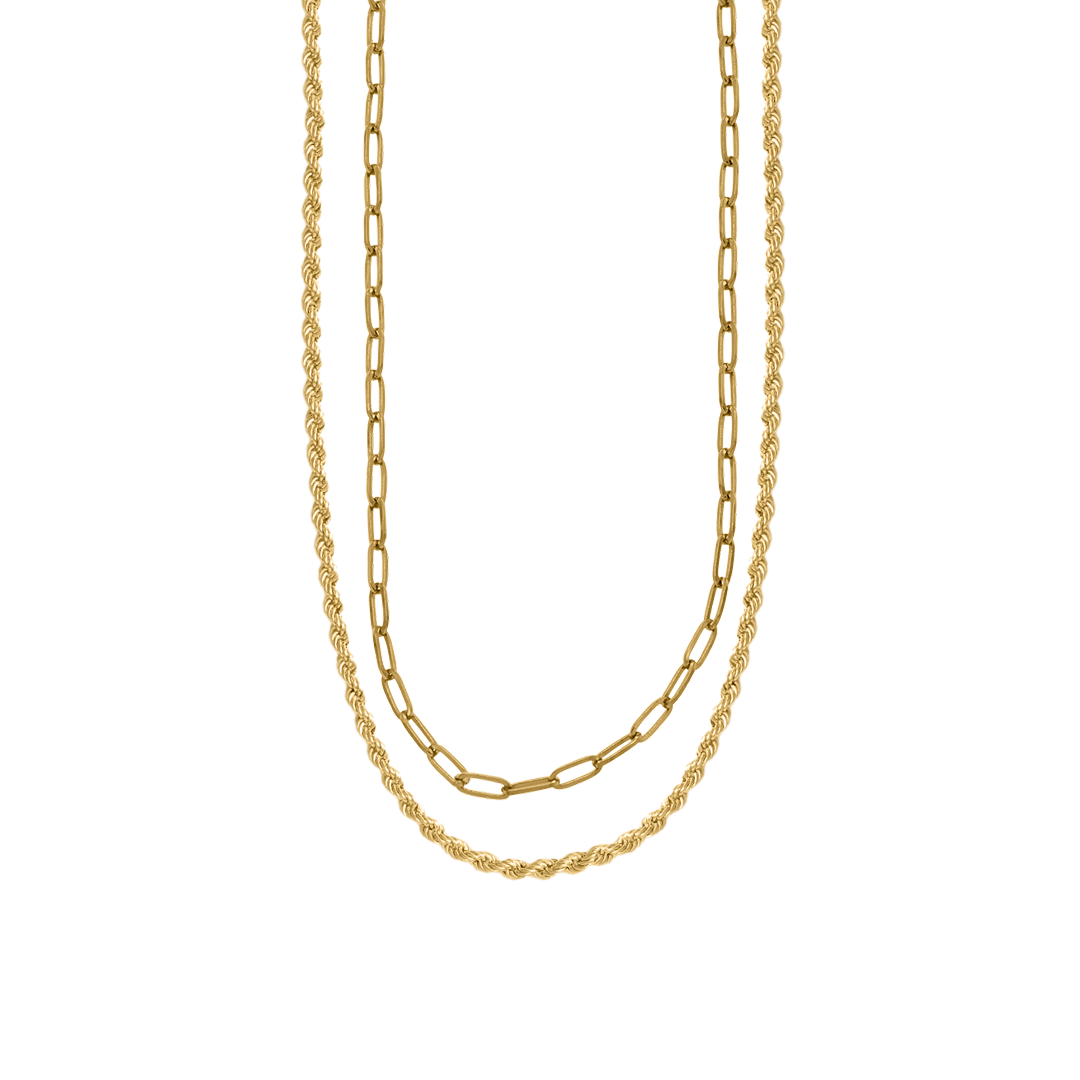Rope + Paperclip Chain Set in gold tone