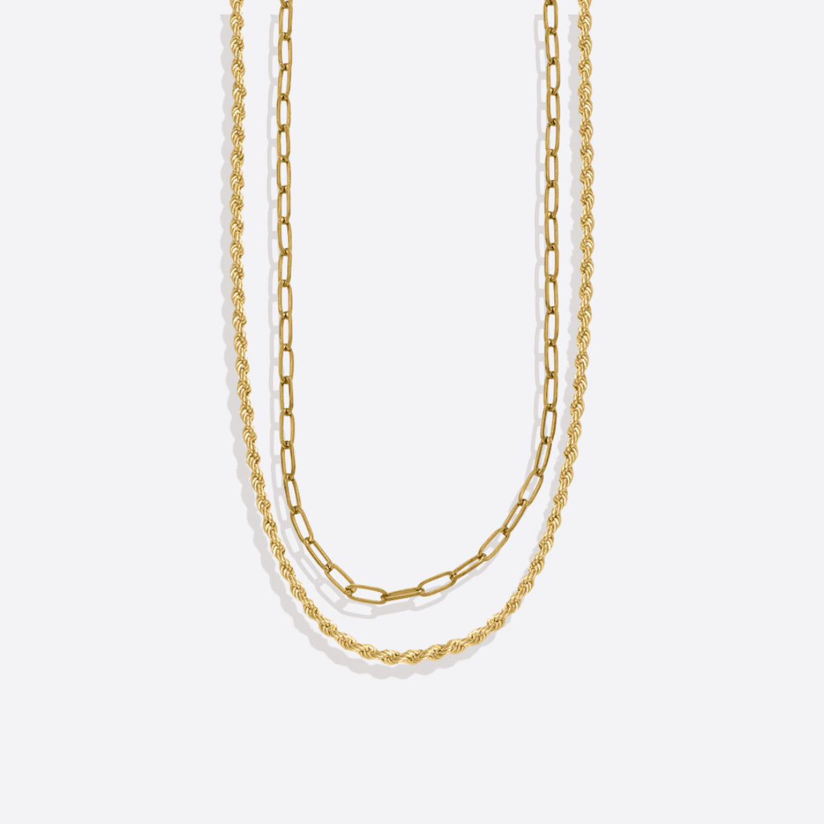 Rope + Paperclip Chain Set in gold tone